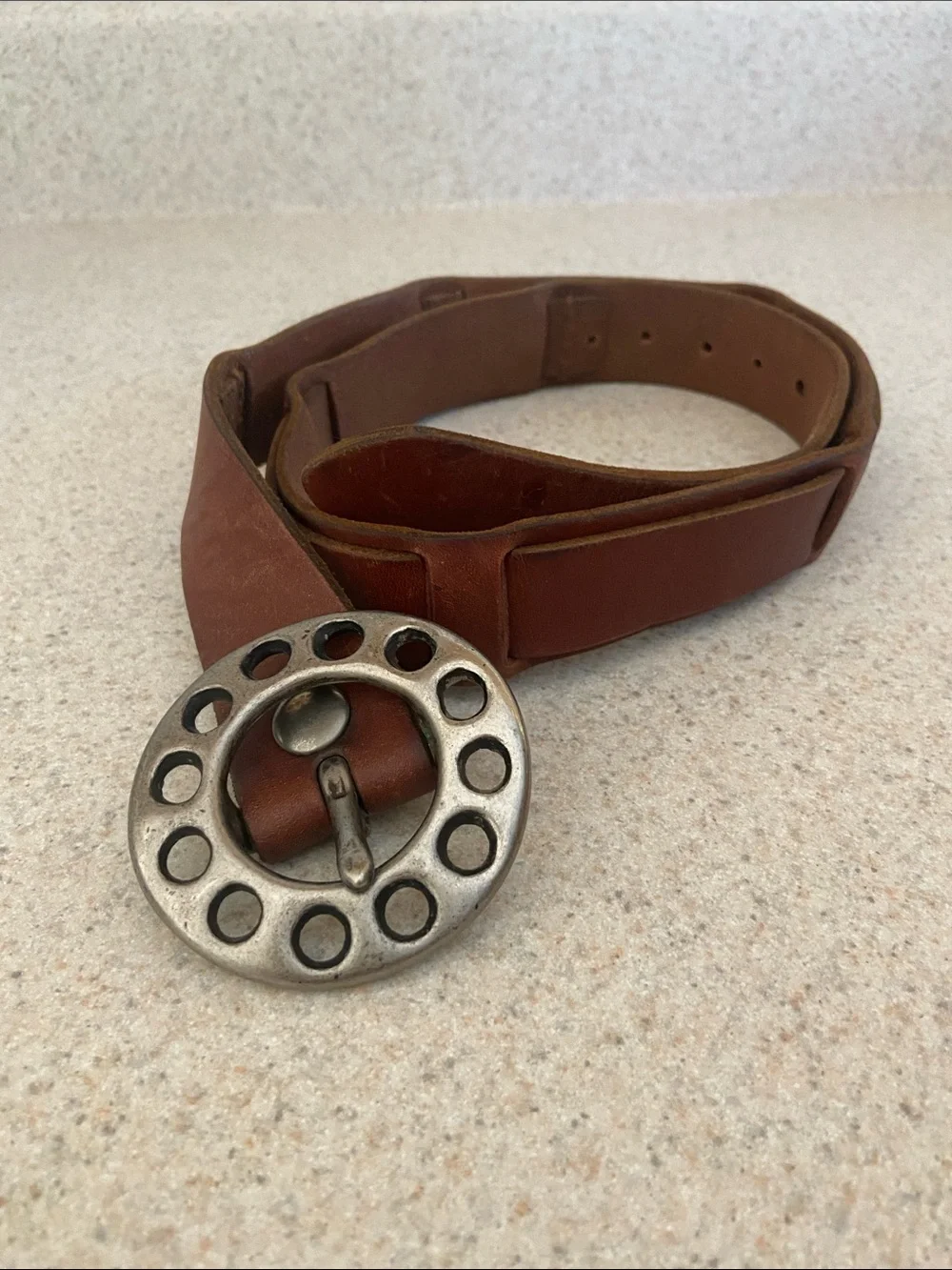 Lucky Brand Brown Leather Y2K Boho Statement Buckle Belt